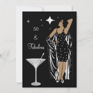 Invitation Fête d'anniversaire 50 ans Déco Diva Rétro Noir Bl