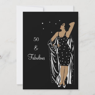 Invitation Fête d'anniversaire 50 ans Déco Diva rétro Noir Bl
