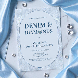 Invitation Fête d'anniversaire 50 ans Denim and Diamonds Blue
