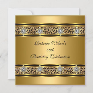 Invitation Fête d'anniversaire 50 ans élégante Gold Black Leo
