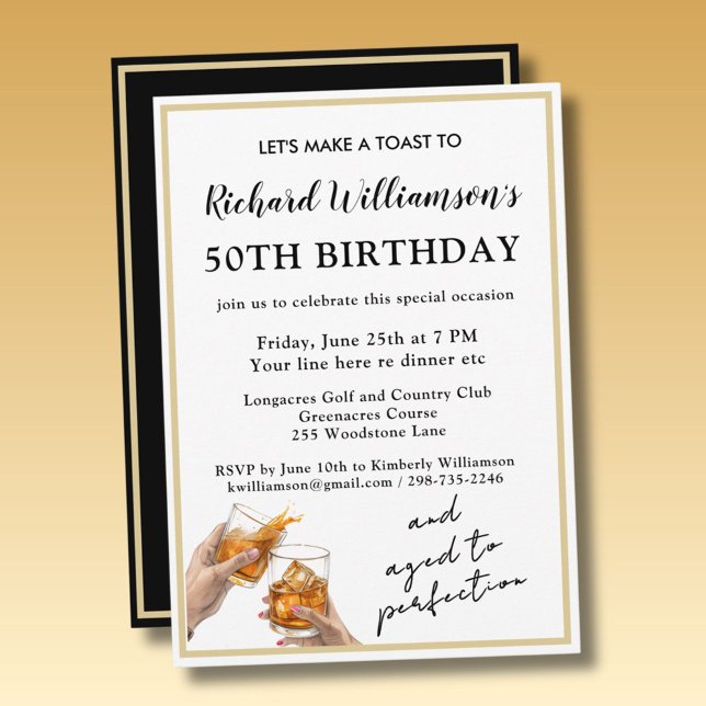 Invitation Fête d'anniversaire 50 ans élégante moderne noire  (Créateur téléchargé)