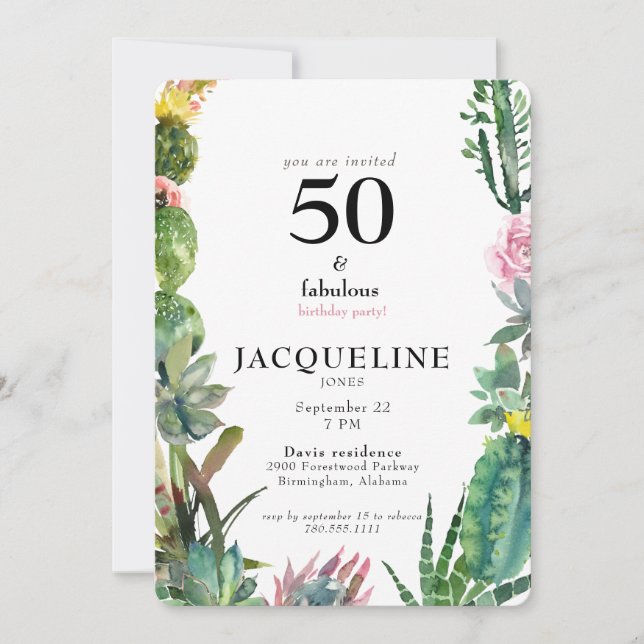 Invitation Fête d'anniversaire 50 ans et fabuleuse (Devant)