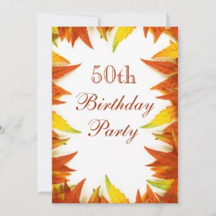 Invitation Fête d'anniversaire 50 ans Feuilles d'automne