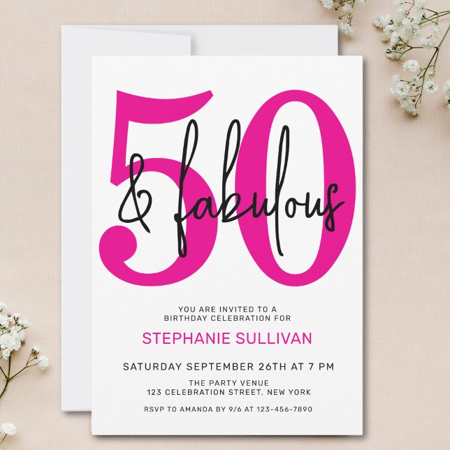 Invitation Fête d'anniversaire 50 ans Fifty et Fabuleux (Créateur téléchargé)