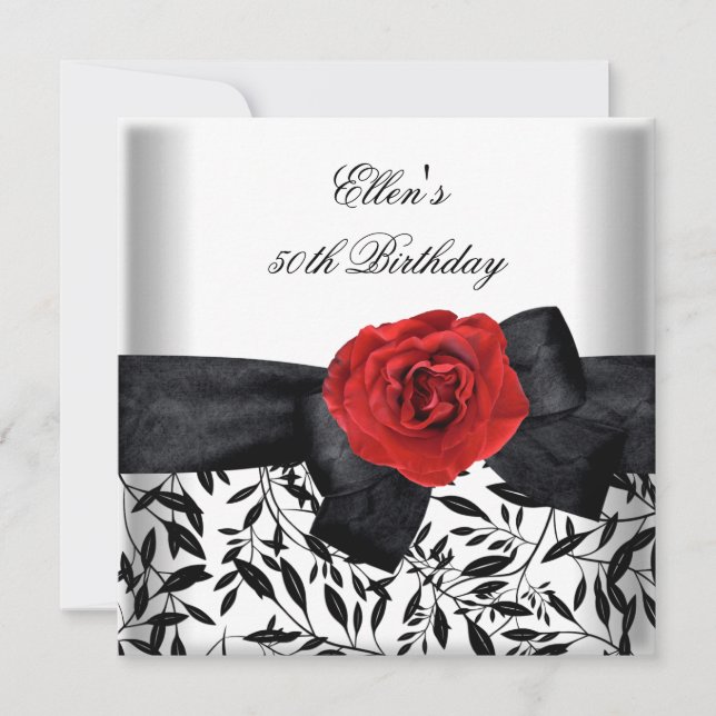 Invitation Fête d'anniversaire 50 ans Fleur Blanche Argent Ru (Devant)