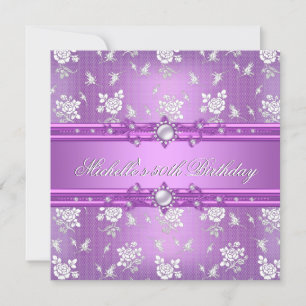Invitation Fête d'anniversaire 50 ans Fleur de bijou perle ro