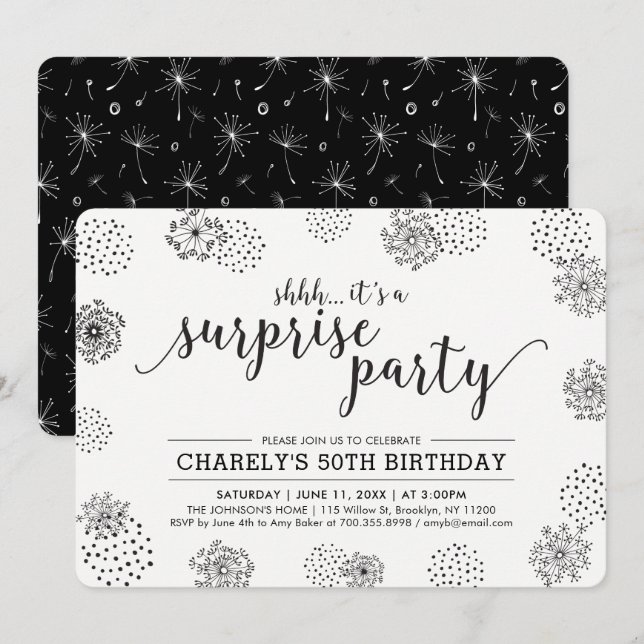 Invitation Fête d'anniversaire 50 ans - Floral Moderne Surpri (Devant / Derrière)