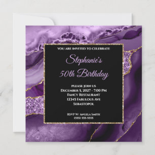 Invitation Fête d'anniversaire 50 ans Glitter Glam Agate Or V