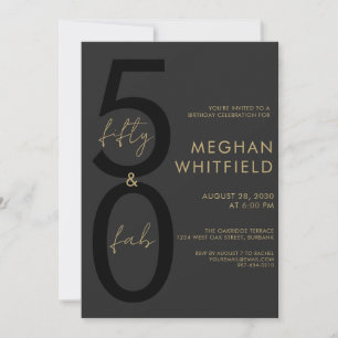 Invitation Fête d'anniversaire 50 ans Gold Black Fifty et Fab