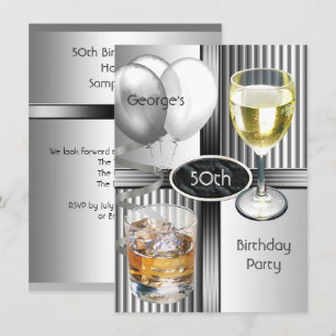 Invitation Fête d'anniversaire 50 ans homme boissons ballons