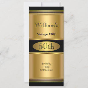 Invitation Fête d'anniversaire 50 ans homme Or Noir Vintage