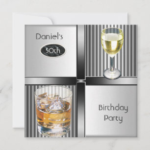 Invitation Fête d'anniversaire 50 ans Hommes Boissons Métal N