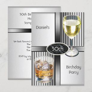 Invitation Fête d'anniversaire 50 ans Hommes Boissons Métal N