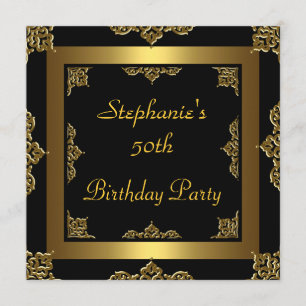 Invitation Fête d'anniversaire 50 ans Métal Or & Noir Tout