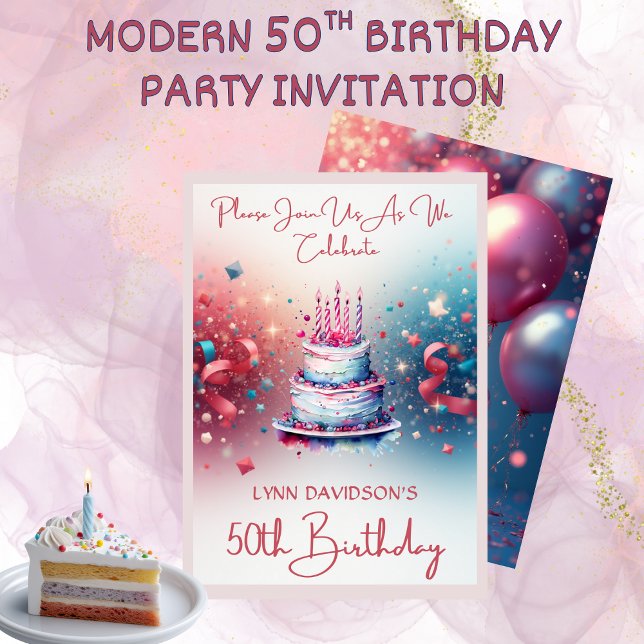 Invitation Fête d'anniversaire 50 ans moderne  (Modern 50th Birthday Party Invitation)