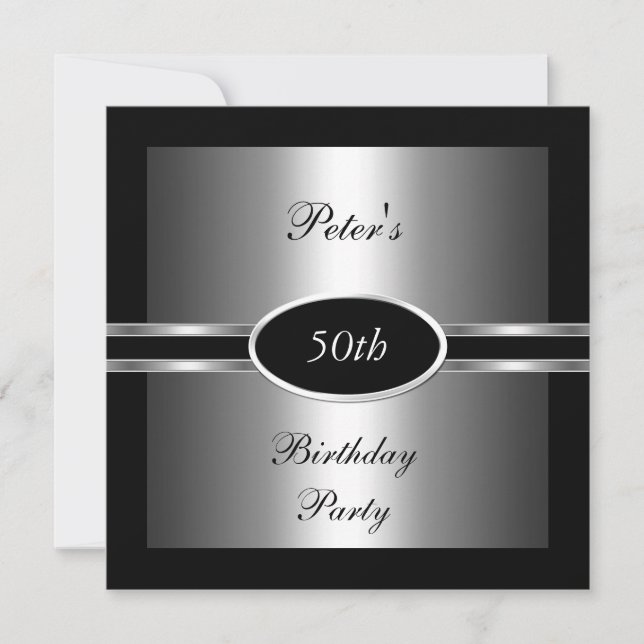 Invitation fête d'anniversaire 50 ans Noir Argent (Devant)