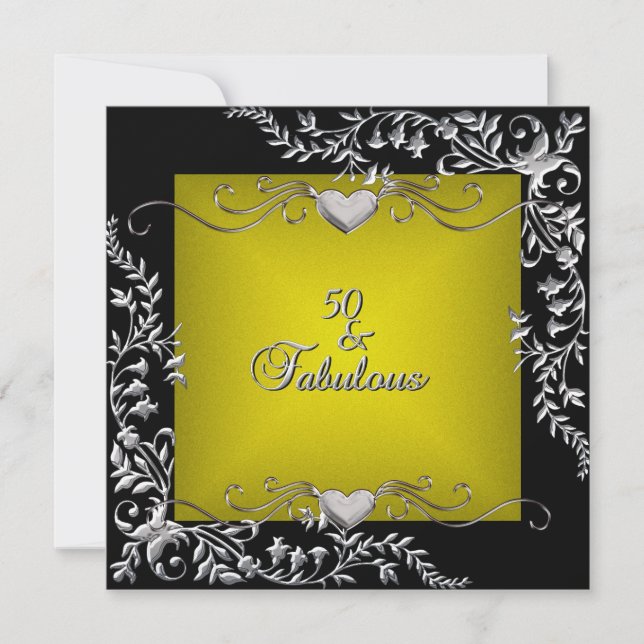 Invitation Fête d'anniversaire 50 ans Noir Chartreuse brillan (Devant)