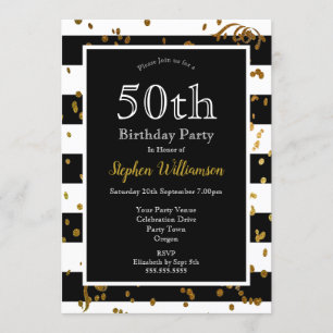 Invitation Fête d'anniversaire 50 ans noir et blanc   Paillet
