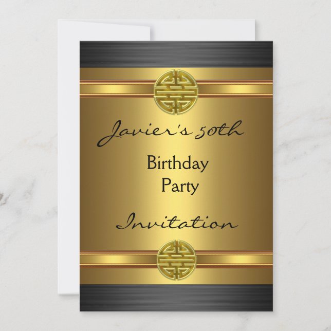 Invitation Fête d'anniversaire 50 ans Noir Or  Hommes (Devant)