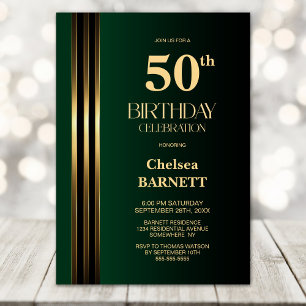 Invitation Fête d'anniversaire 50 ans noir vert rayé or