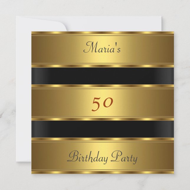 Invitation Fête d'anniversaire 50 ans Or Noir (Devant)