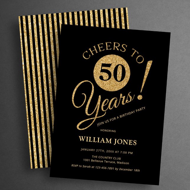 Invitation Fête d'anniversaire 50 ans Or Noir (Créateur téléchargé)