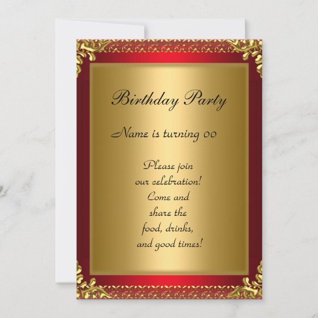 Invitation Fête d'anniversaire 50 ans or rouge (Devant)