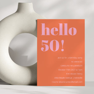 Invitation Fête d'anniversaire 50 ans orange rose moderne sim