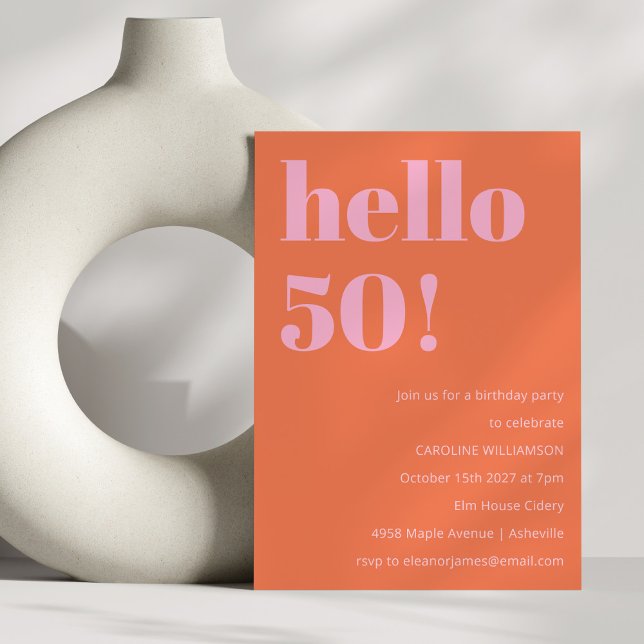 Invitation Fête d'anniversaire 50 ans orange rose moderne sim (Créateur téléchargé)