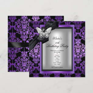 Invitation Fête d'anniversaire 50 ans Papillon Damassé Violet