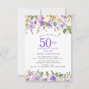Invitation FÊTE D'ANNIVERSAIRE 50 ans PETITE Rose Fleur Viole