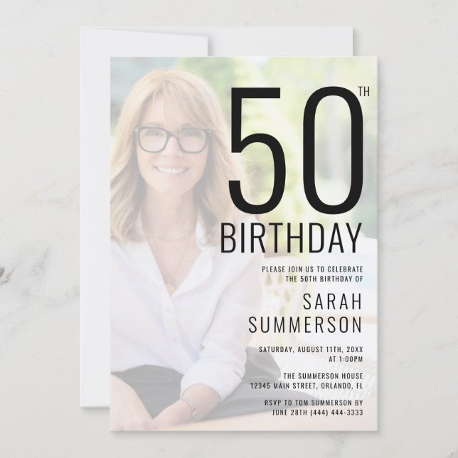Invitation Fête d'anniversaire 50 ans Photo Typographie Moder (Devant)