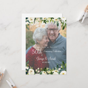 Invitation Fête d'anniversaire 50 ans Photo White Floral III