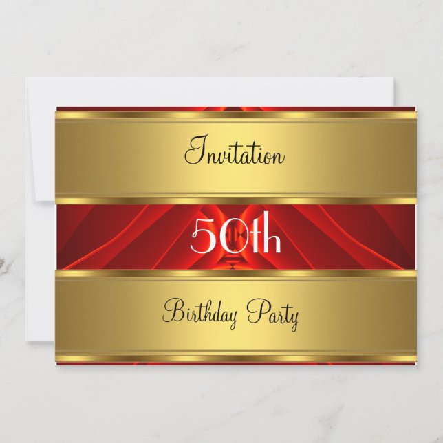 Invitation Fête d'anniversaire 50 ans Red Gold (Devant)