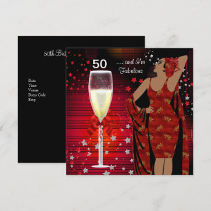 Invitation Fête d'anniversaire 50 ans Rétro Diva Art déco Rou