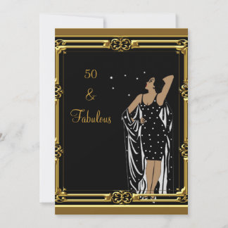 Invitation Fête d'anniversaire 50 ans Rétro Diva déco Noir Bl