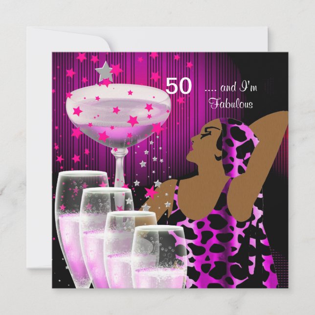 Invitation Fête d'anniversaire 50 ans Rétro Diva Fabuleux Ros (Devant)