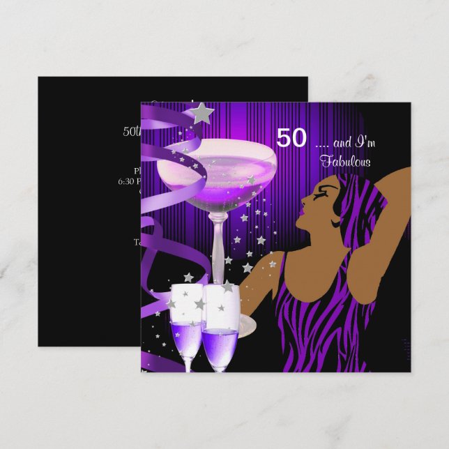 Invitation Fête d'anniversaire 50 ans Rétro Diva Fabuleux Vio (Devant / Derrière)