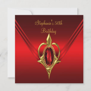 Invitation Fête d'anniversaire 50 ans riche soie rouge or dia