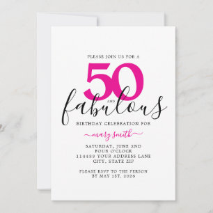 Invitation Fête d'anniversaire 50 ans rose blanc Fifty et Fab