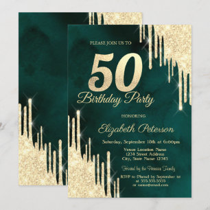 Invitation Fête d'anniversaire 50 ans Rose Gold Glitter Drips
