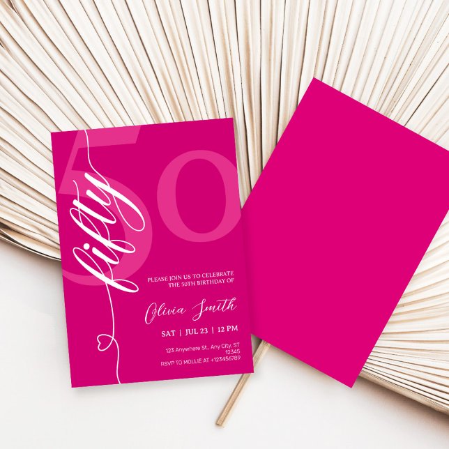 Invitation Fête d'anniversaire 50 ans Rose Moderne (Créateur téléchargé)
