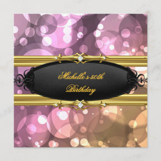 Invitation Fête d'anniversaire 50 ans Rose Or Noir Diamant