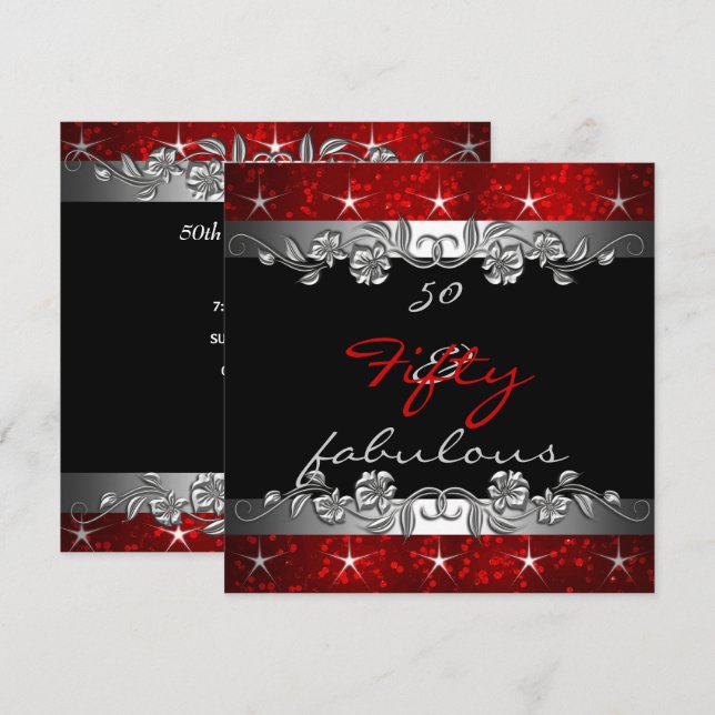 Invitation Fête d'anniversaire 50 ans rouge 50 & Fabuleuse (Devant / Derrière)