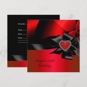 Invitation Fête d'anniversaire 50 ans Rouge Argent Abstrait N