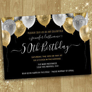 Invitation Fête d'anniversaire 50 ans rouge et or
