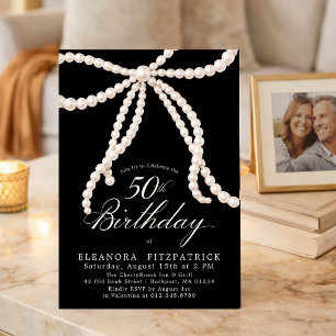 Invitation Fête d'anniversaire 50 ans Ruban perlé Coquette No