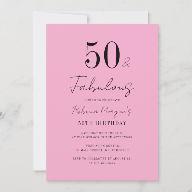 Invitation Fête d'anniversaire 50 ans Script Cinquante ans et (Devant)