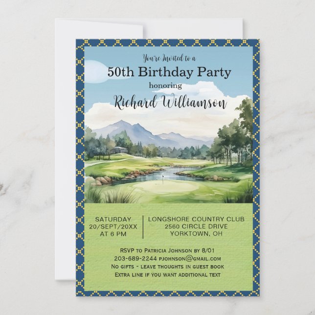 Invitation Fête d'anniversaire 50 ans thème golf hommes   (Devant)