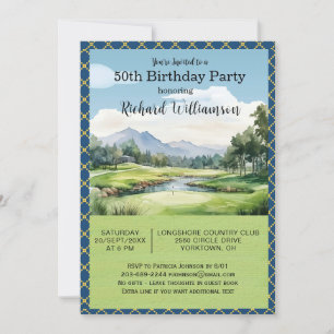Invitation Fête d'anniversaire 50 ans thème golf hommes  